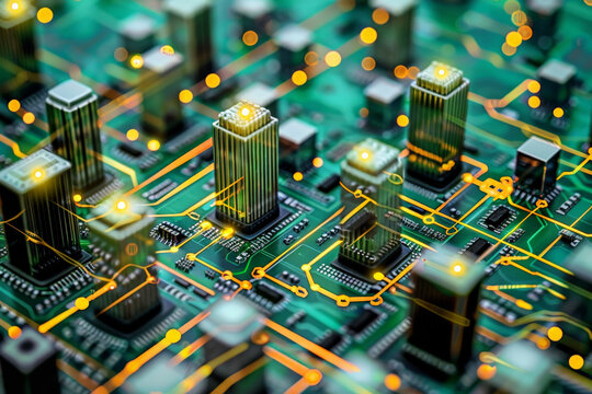 A green circuit board with a lot of electronics on it