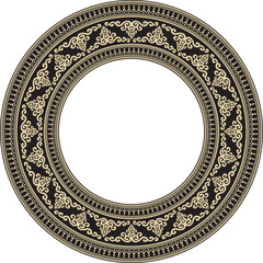 Vector gold and black round Yakut ornament. Endless circle, border, frame of the northern peoples of the Far East.