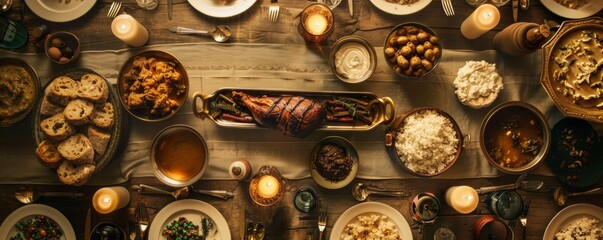 Delicious Jewish food on the table, celebrating Passover. Religious food of Judaism. - obrazy, fototapety, plakaty
