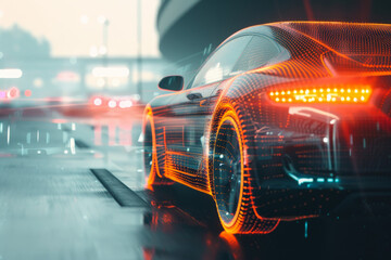A futuristic car with glowing dots on it