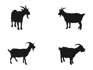 Goat silhouettes icon. Goats isolated on white, hand drawn Farm animal silhouette. silhouettes icon can be used for web and mobile. black silhouette vector illustration isolated on white background.