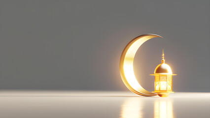 Ramadan Kareem Islamic greeting background with lantern and crescent moon with copy space area
