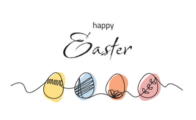 happy easter card with eggs line art doodle style