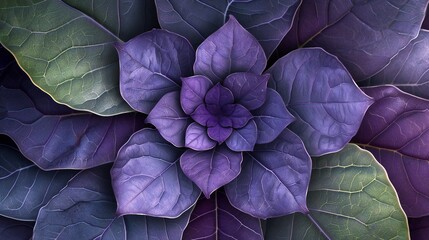 Sage Lavender Symmetry: Macro shot capturing intricate patterns in aspen and cedar leaves, with...