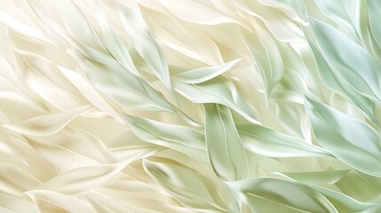 Willow Oak Fusion: Close-up of willow and oak leaves blending in soft ivory and pale green.