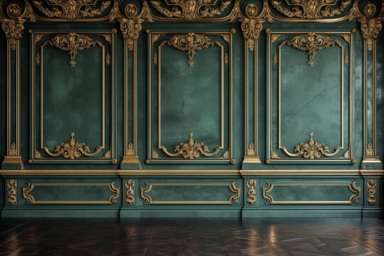 Elegant antique wall panels with gold accents