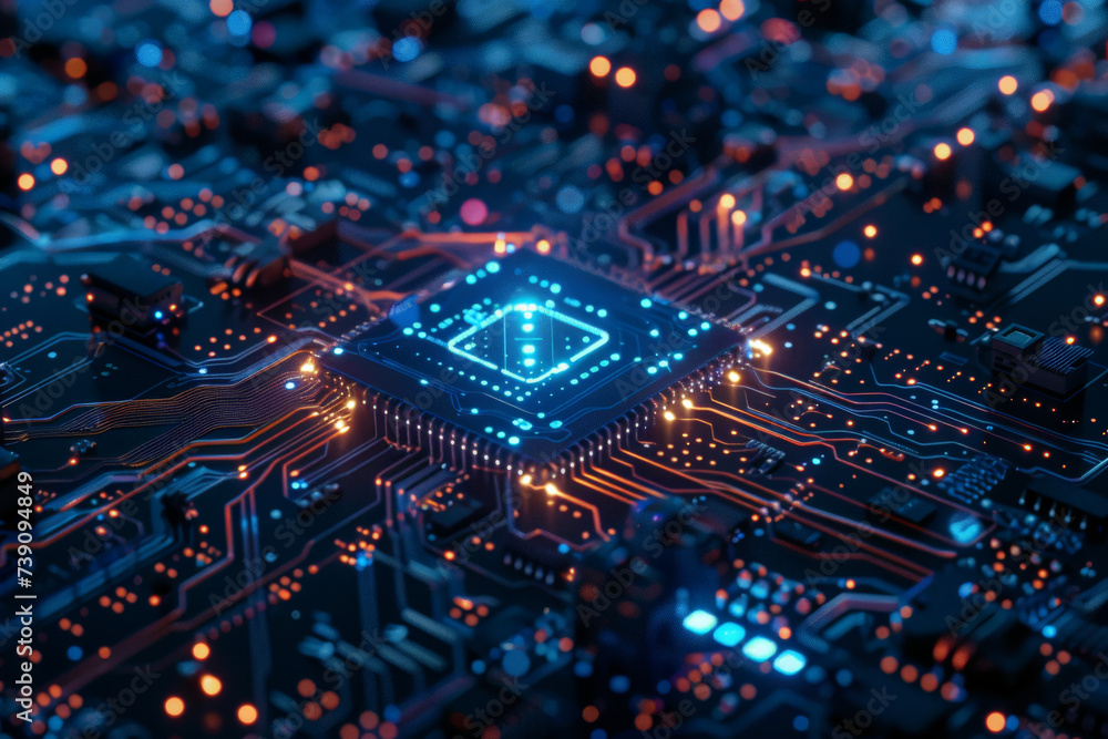 Aufkleber a computer circuit board with a blue square in the middle