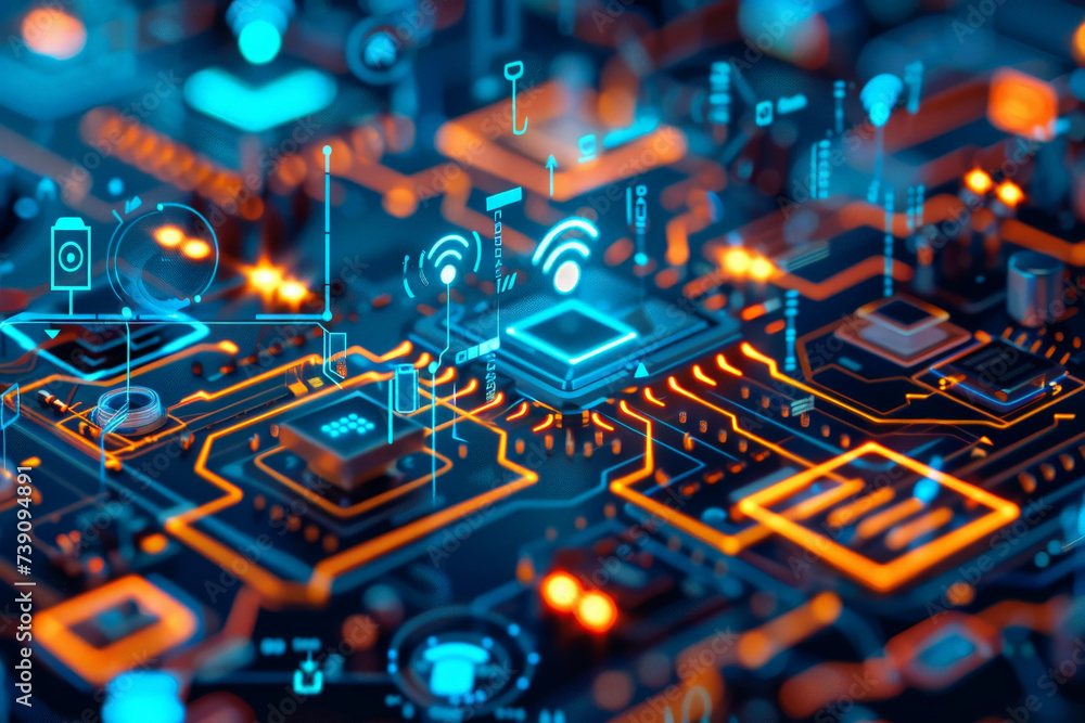 Poster a computer circuit board with a cpu in the middle