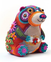 Illustration vector designs a handcrafted style amigurumi squirrel with detailed crochet patterns and vibrant yarn colors White background
