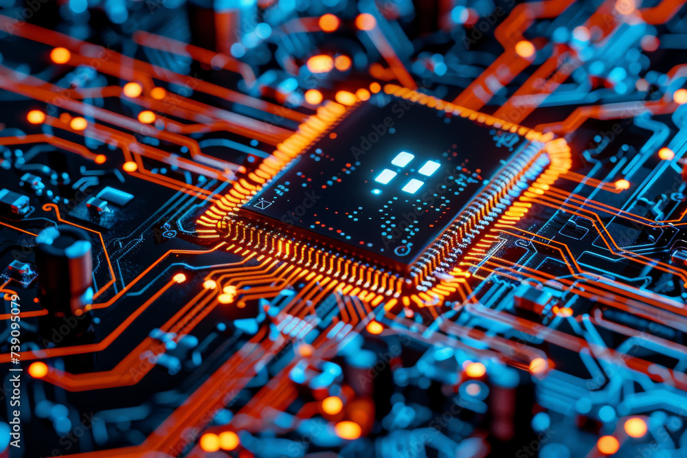 Poster a close up of a circuit board with a cpu in the middle
