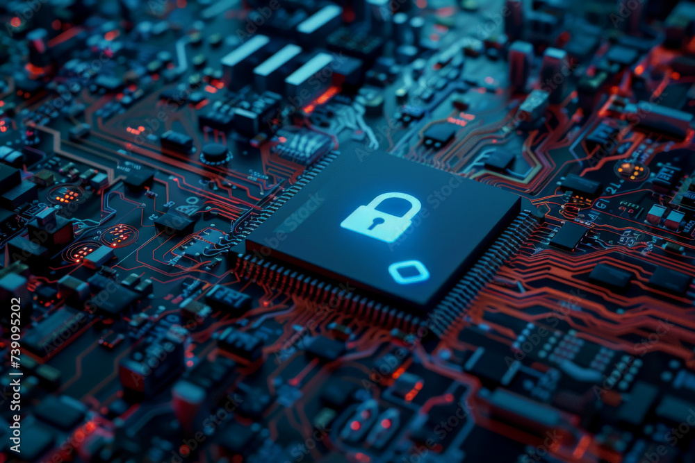 Aufkleber a computer chip with a padlock on it