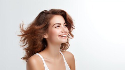 Beautiful smiling woman portrait on white background