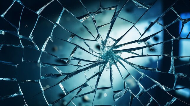 Broken mirror shattered in many pieces