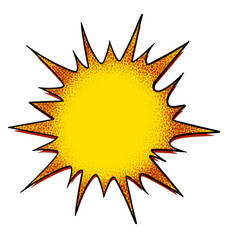 Comics speech bubble for text pop art design. White empty dialog cloud for text message halftone shadow. Comics sketch explosion star splash comic book text.