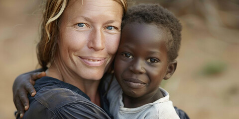 African child in the arms of a white woman