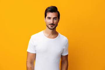 Model man background clothing shirt template studio mockup lifestyle t-shirt portrait copy casual space white