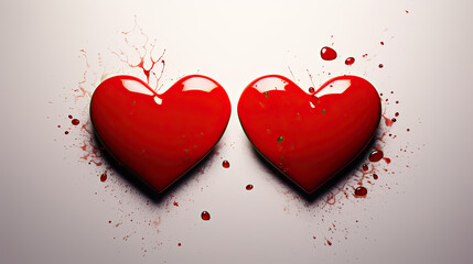 3D Red Hearts Standing on White Background