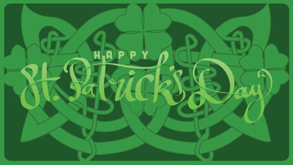 hand lettering st patricks day with green abstract cletic knot root vector illustration  - obrazy, fototapety, plakaty
