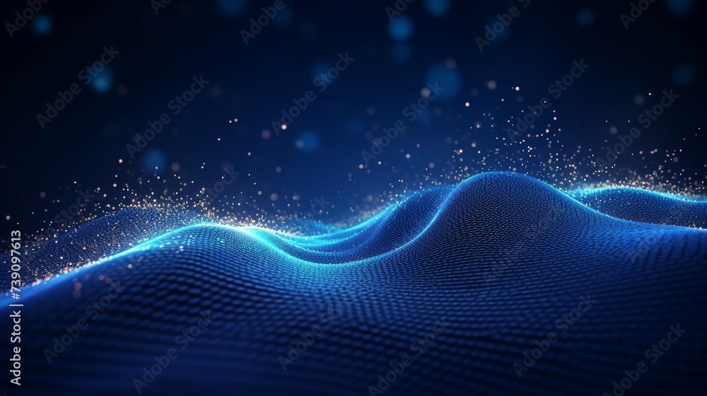 Aufkleber digital particles floating wave form in the abyss abstract cyber technology de-focus background