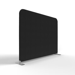 Exhibition Wall Banner Cloth Straight Display Stand black isolated on a transparent background. 3D illustration for mockups. Perspective View.