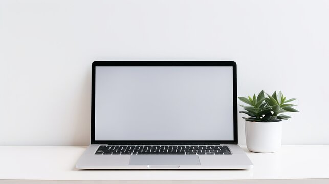 Female hands working on modern laptop. Office desktop on white background