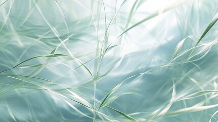 Sedge grass and muhly grass blend in calming fluid dance, gentle greens and soothing blues in a tranquil symphony. - obrazy, fototapety, plakaty