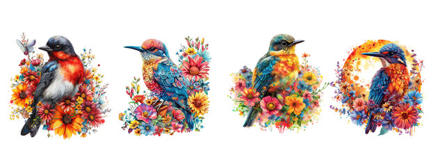 Obraz premium bird made of flowers water painting vintage vivid colors