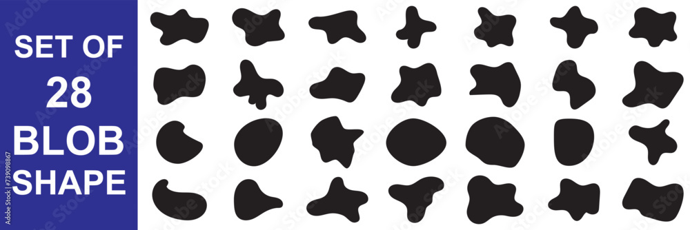 Poster set of 28 blob shapes. collection of abstract vector stains for your design. different drops in mode
