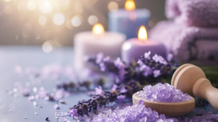 Obraz na płótnie Canvas Lavender Aromatherapy Spa Still Life, copy space.