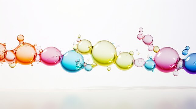 Photo of soap bubbles with rainbow gradient on white