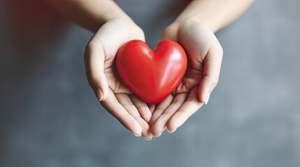 Young Woman's Hands Holding Red Heart. Health Care, World Heart Day, Family, Hope, Gratitude, and Kindness