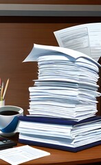 Naklejka premium Huge stack of paperwork on desk.
