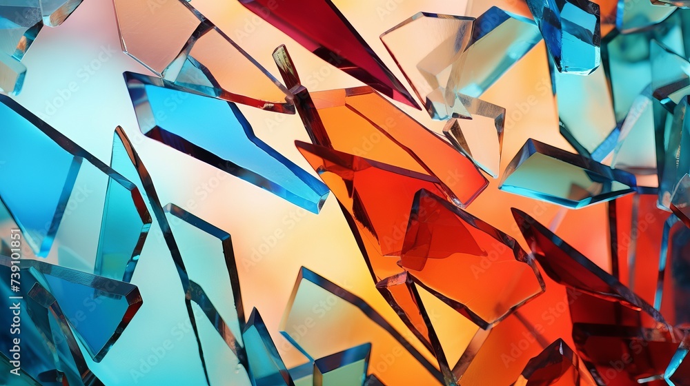 Poster shards of broken colored glass on a colored gradient background