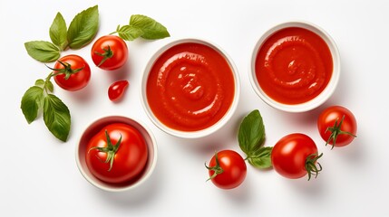 Fototapeta premium Set of bowl tomatoes sauce isolated