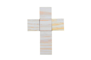 Arrange the wooden blocks to form a cross of Jesus Christ. Isolated on white background. PNG