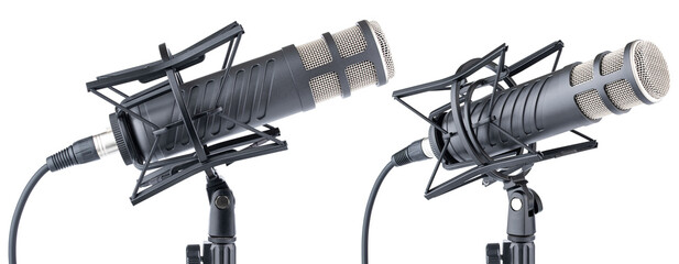 Microphone. Professional dynamic or condenser microphone. Radio broadcasting or podcast microphone...