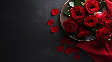 Table setting for valentines day with roses