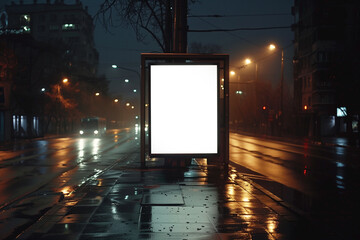Blank advertisement board in the urban at nighttime. Billboard in the city street mockup. Generative AI image.