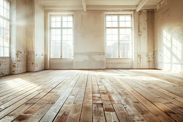 Rolgordijnen interior of old abandoned factory building with wooden floor, toned © igolaizola