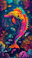 Fototapeta na wymiar Marine life magic underwater scenes in pop art colors