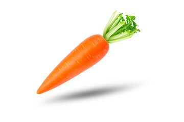 Flying carrot with shadow isolated on white background.