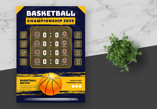Yellow And Blue Basketball Match Flyer Poster
