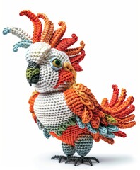 Illustration vector designs a handcrafted style amigurumi parrot with detailed crochet patterns and vibrant yarn colors White background
