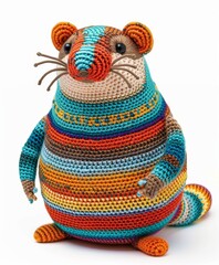Illustration vector designs a handcrafted style amigurumi mouse with detailed crochet patterns and vibrant yarn colors White background