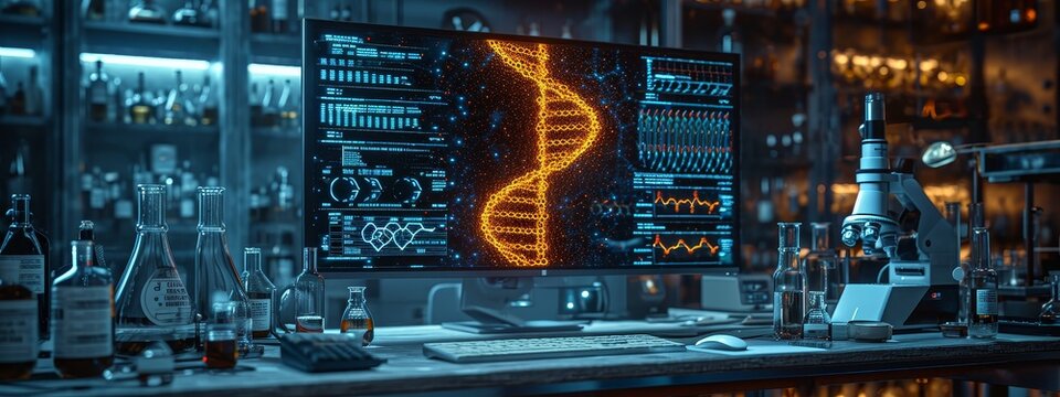 DNA medical screen hologram science hud data analysis body research background futuristic. Screen DNA infographic medical scan health digital 3d technology medicine human tech ui graph interface lab