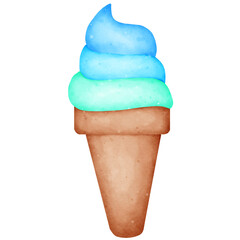 ice cream cone,cartoon watercolor ice cream cone