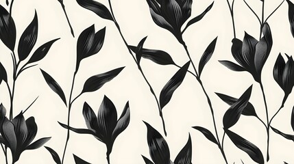 seamless background. Minimalistic abstract floral pattern. Modern print in black color on a light background. Ideal for textile design