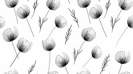 seamless background. Minimalistic abstract floral pattern. Modern print in black color on a light background. Ideal for textile design