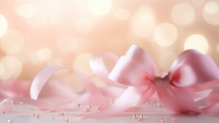 A delicate pink ribbon expertly tied in a charming bow. Ai Generated