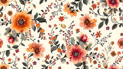 Watercolor seamless pattern with flowers and leaves in ethnic style. Floral decoration. Traditional paisley pattern. Textile design texture.Tribal ethnic vintage seamless pattern 